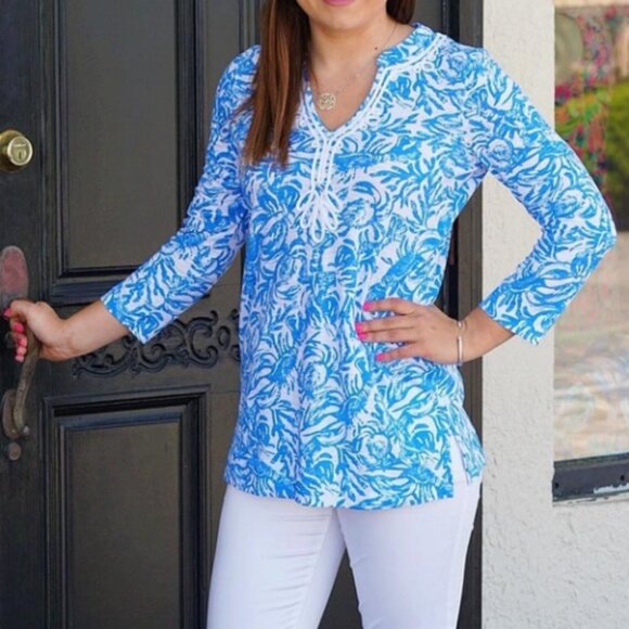Lilly Pulitzer EUC Kaia Tunic Top in Aqua Lounge - Picture 1 of 4